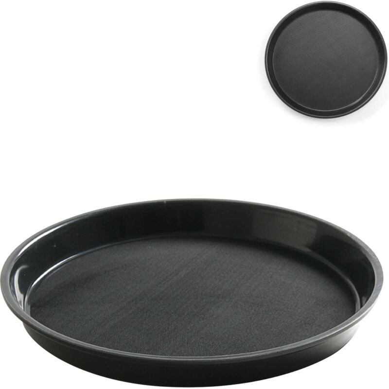 foto del prodotto vassoio da cameriere rotondo antiscivolo e resistente con bordo, diametro 32 cm nero