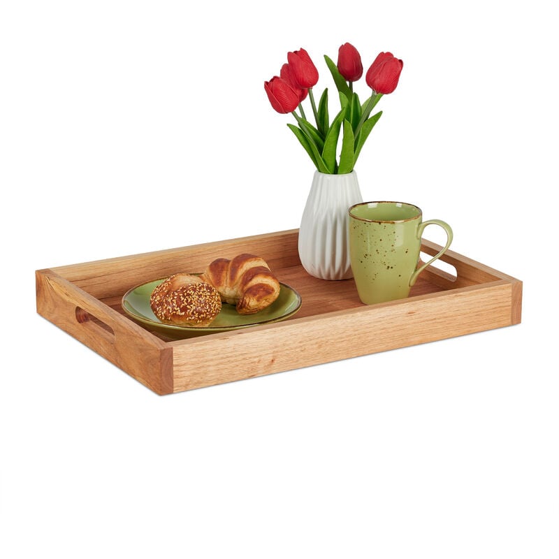 foto del prodotto vassoio da portata con manici, legno di noce, 5 x 46 x 31 cm, portatazzine, centrotavola svuotatasche, marrone relaxdays