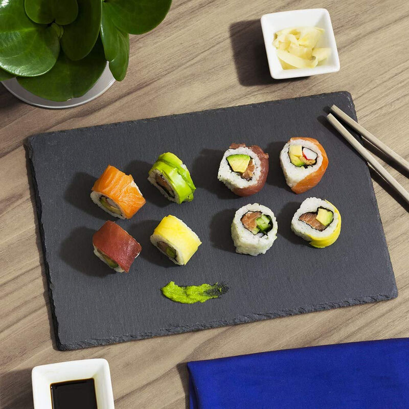 foto del prodotto vassoio da portata in ardesia rettangolare 30x15 cm piatto per servire finger food sushi formaggi vassoio aperitivo