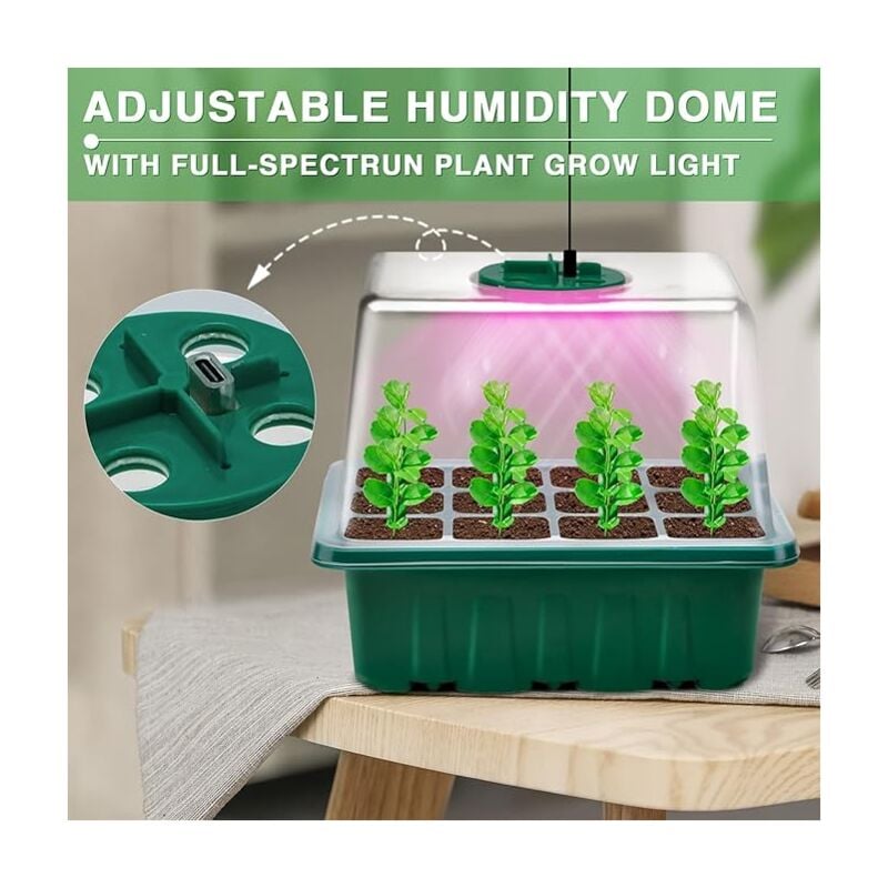foto del prodotto vassoio di avviamento per semi con luce di coltivazione, kit di avviamento per semi con controller di temporizzazione e luminosità regolabile, vassoi
