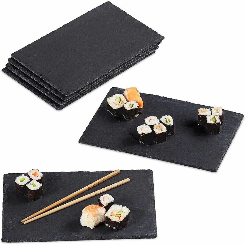 foto del prodotto vassoio in ardesia nero rettangolare da sushi set4 ristorante cucina tagliere piatto piano pietra naturale portata a servire misura 20x40 cm