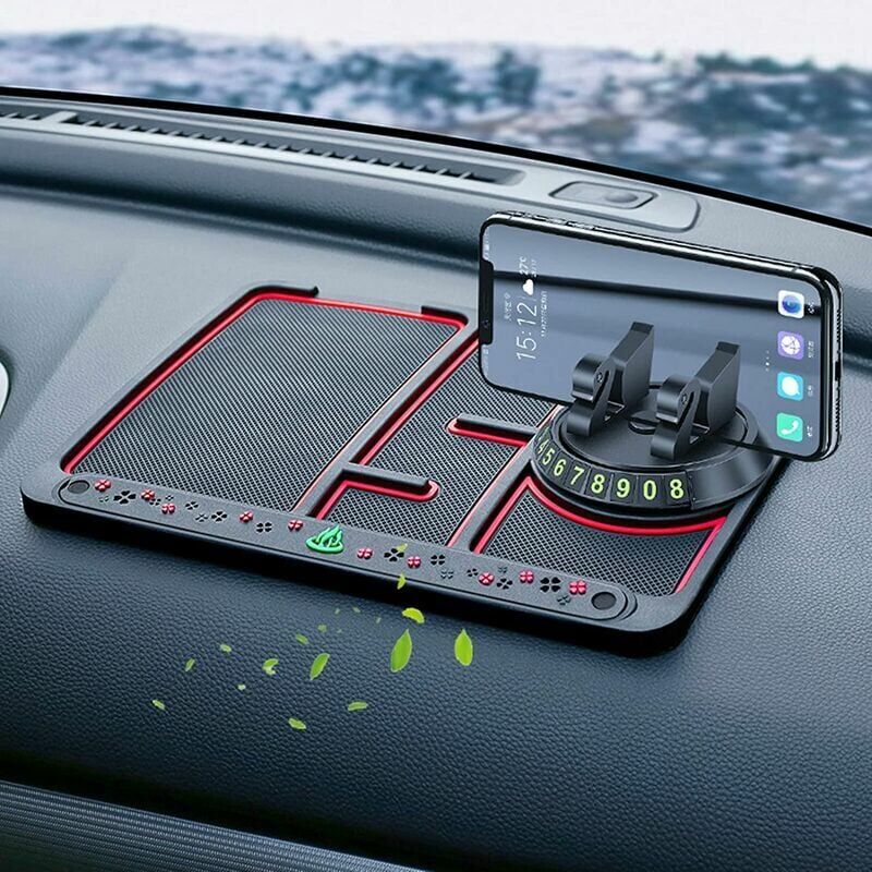 foto del prodotto vassoio per cruscotto auto, tappetino antiscivolo 4 in 1 per auto, supporto per telefono