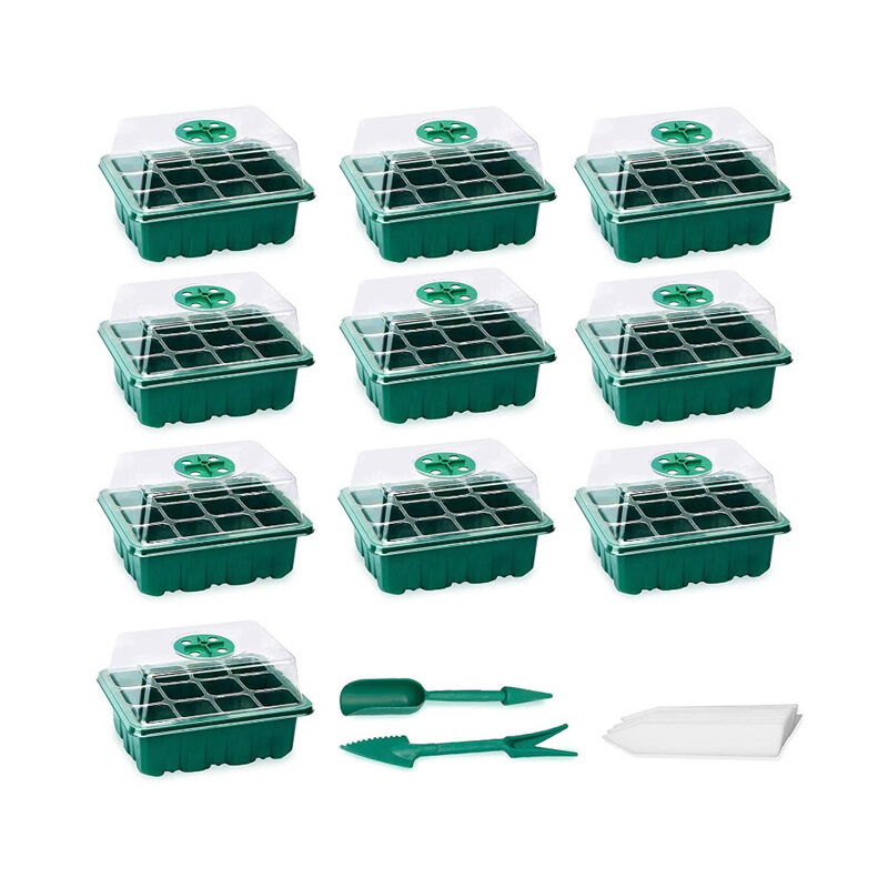 foto del prodotto vassoio per la germinazione dei semi da 10 pezzi con cupola e base di umidit , kit per la germinazione delle piante per avviare la crescita dei semi,