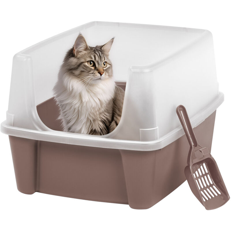 foto del prodotto vassoio per lettiera per gatti con paletta, beige, facile da pulire, box per gatti, pareti rimovibili, per gattini, gatti adulti, conigli, senza bpa,