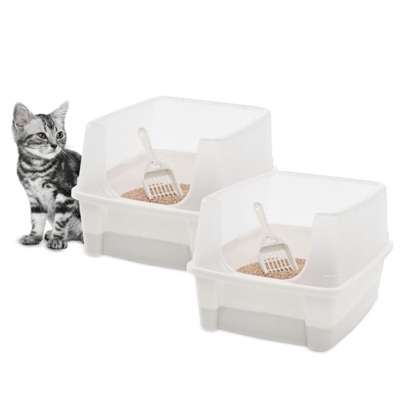 foto del prodotto vassoio per lettiera per gatti con paletta, set di 2, bianco, facile da pulire, box per gatti, pareti rimovibili, per gattini, gatti adulti, conigli,