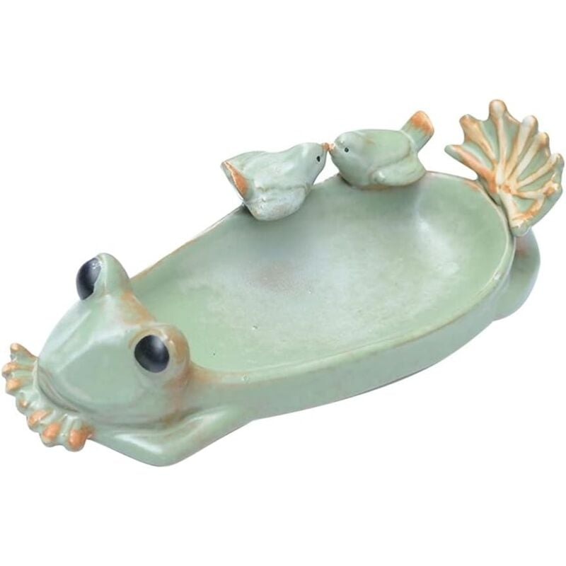 foto del prodotto vassoio per mangiatoia per uccelli in ceramica, stile giardino, carne di rana, vaso da fiori, artigianato in ceramica per mangiatoia per uccelli,