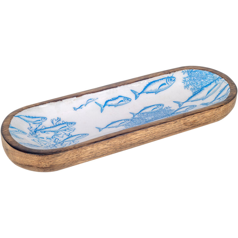 foto del prodotto vassoio per pesce ovale blu piccolo scatole e vassoi decorativi 3x30x10 cm signes grimalt