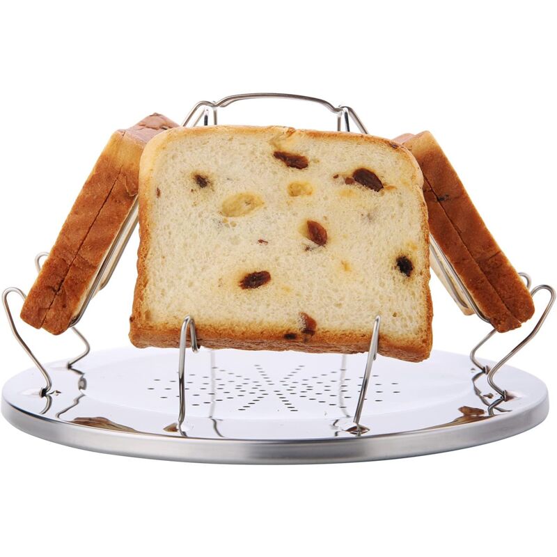 foto del prodotto vassoio per toast a 4 fette, porta toast da campeggio con supporto pieghevole, porta toast portatile pieghevole per picnic all aperto con fornello a