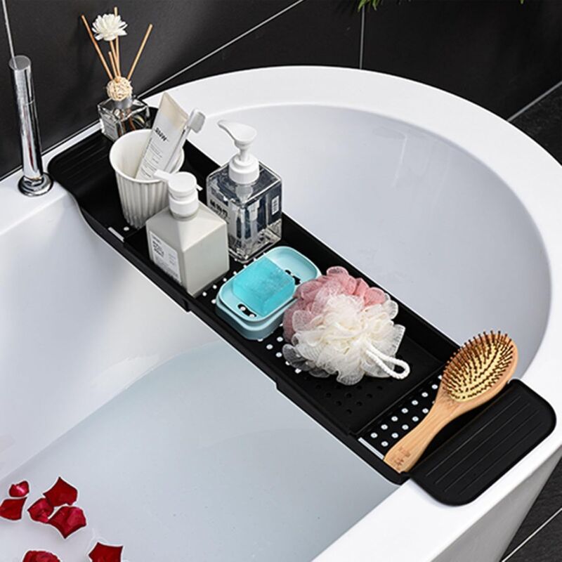 foto del prodotto vassoio per vasca da bagno retrattile tavolino da vasca da bagno piatti doccia regolabili vassoio antiscivolo per vasca da bagno mensola da bagno per