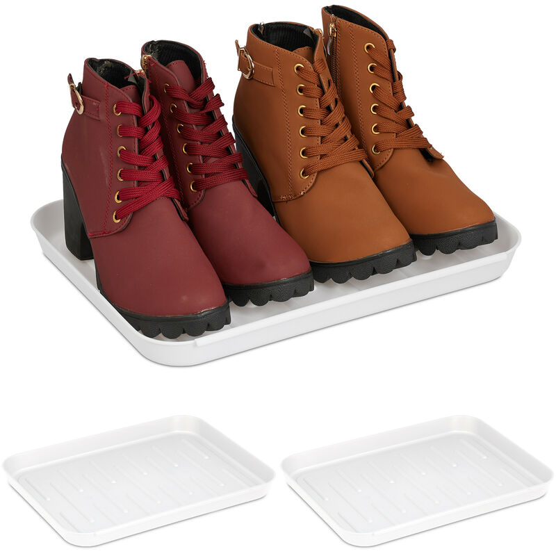 foto del prodotto vassoio poggiascarpe, set da 3 vaschette poggia scarpe bagnate, hlp 3x35x27 cm, tappetino in plastica, bianco relaxdays