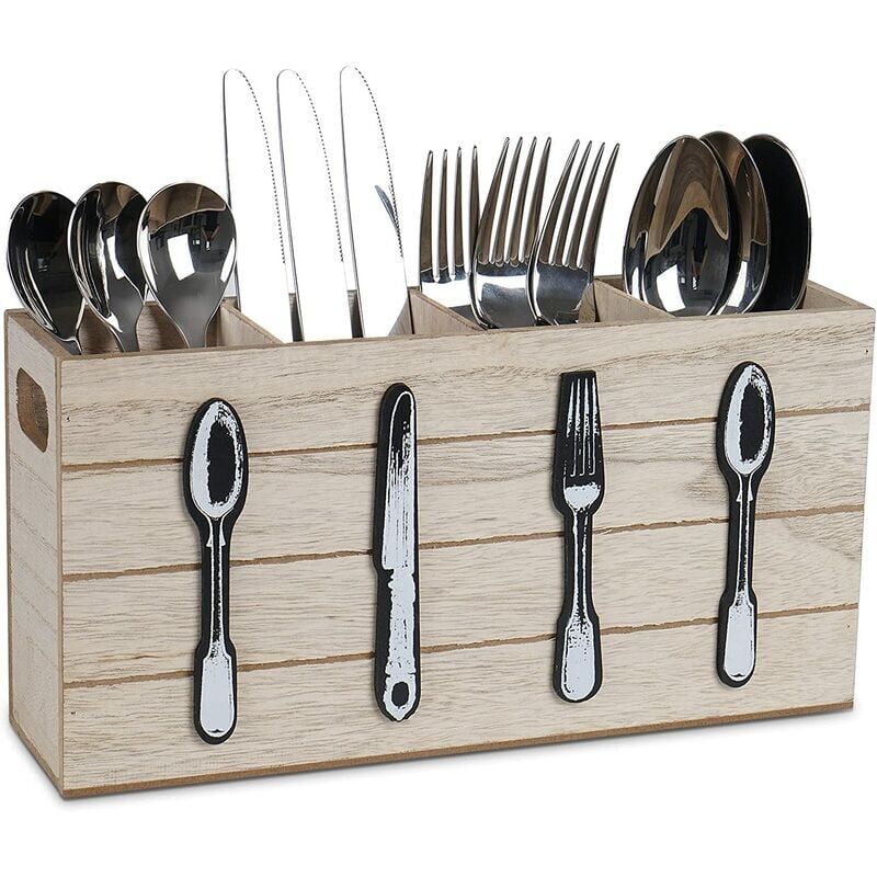foto del prodotto vassoio portaposate rustico a 4 scomparti portaposate in legno vassoio portaposate per tavolo da festa, matrimonio, ristorante,
