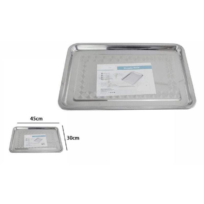 foto del prodotto vassoio rettangolare in acciaio portata cucina guantiera piatto 45x30cm 66352 trade shop traesio