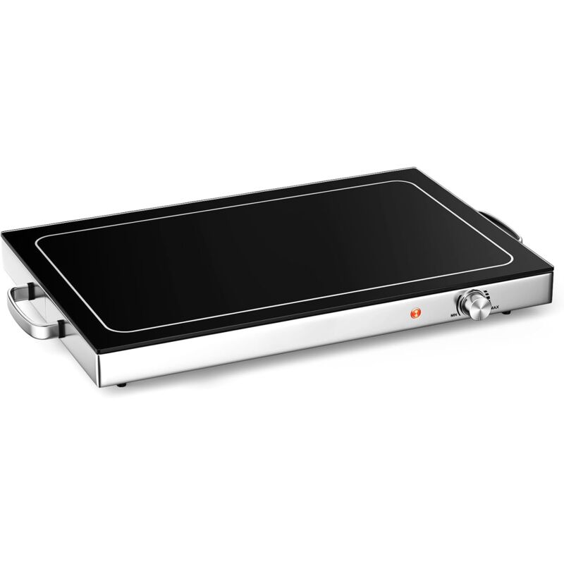 foto del prodotto vassoio scaldavivande elettrico 56 36 cm, con temperatura 50 120 , 300w, in acciaio inossidabile, ideale per mantenere il cibo caldo relax4life