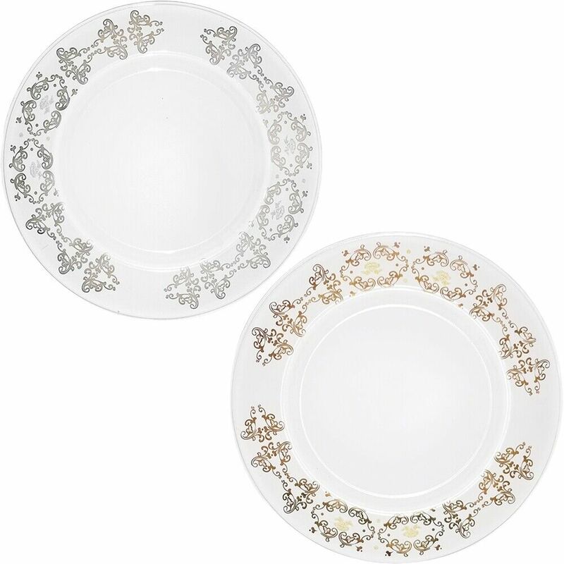 foto del prodotto vassoio sottopiatto in cristallo centro tavola rifiniture oro argento 35cm oggetti per la casa idea regalo colorigenerali argento