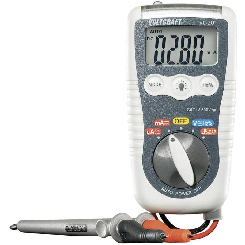 foto del prodotto vc 20 multimetro portatile digitale protetto contro spruzzi d acqua ip54 cat iii 1000 v, cat iv 600 v displ voltcraft