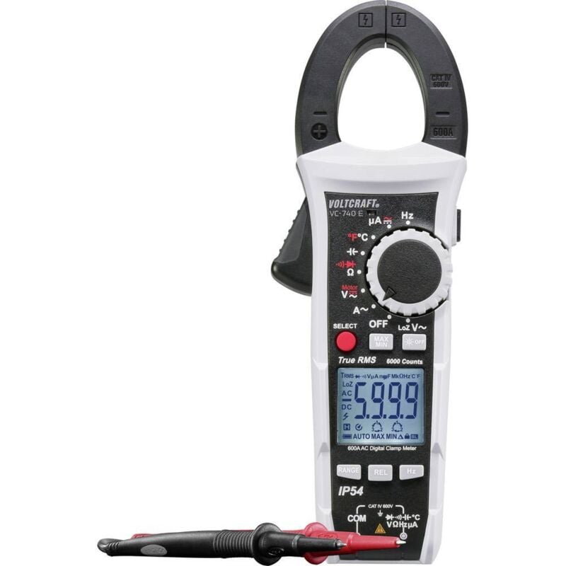 foto del prodotto vc 740 e pinza amperometrica, multimetro portatile digitale protetto contro spruzzi d acqua ip54 cat iv 600 voltcraft