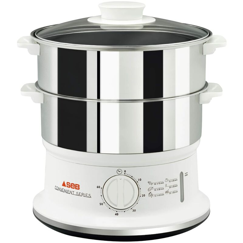 foto del prodotto vc1451 vaporiera convenient series inox, timer con spegnimento automatico, livello di acqua visibile, capacit 6 l, bianco tefal