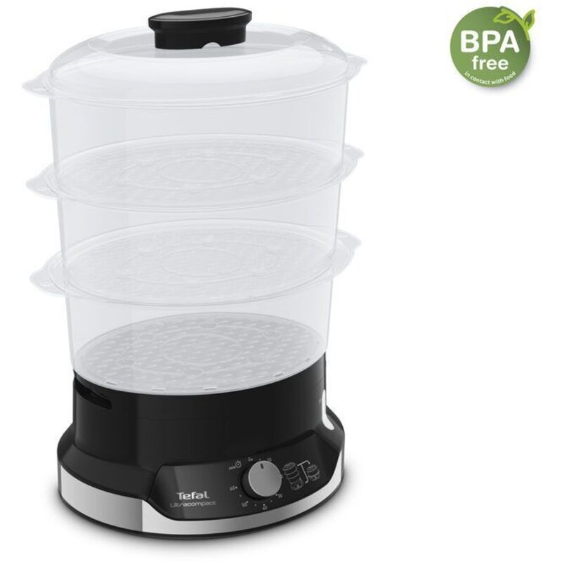 foto del prodotto vc2048 vaporiera ultracompact, sistema impilabile ultracompatto, cucina salutare, recipienti privi di bpa, timer da 60 minuti, riempimento durante la cottura, vaporiera con capacità da 9 l - tefal