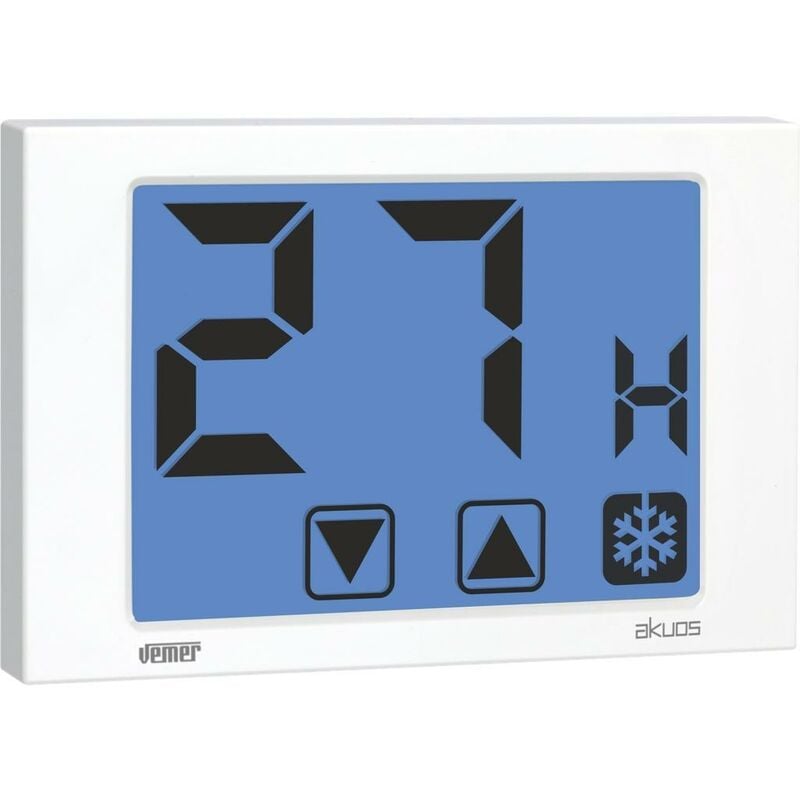 foto del prodotto ve476800 akuos umidostato igrostato digitale touch screen da parete, alimentazione 230v, bianco vemer