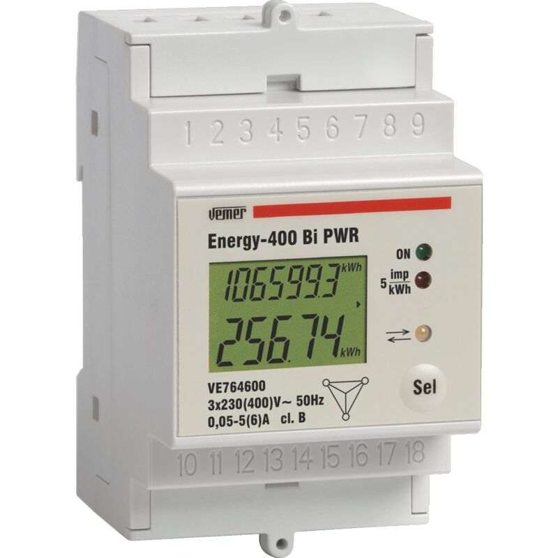 foto del prodotto ve764600 energy 400 bi pwr contatore di energia bidirezionale prelevata immessa per sistemi trifase, bianco vemer