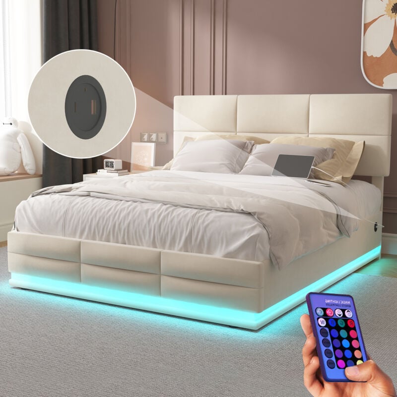 foto del prodotto vecchio sku w1880s00029 tessuto in morbido velluto delicato sulla pelle, sistema idraulico, ampio letto contenitore con luci a led e caricatore