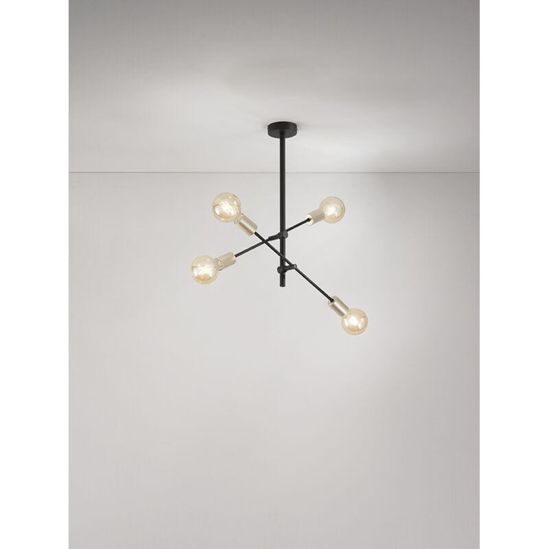 foto del prodotto vector sospensione 4 luci orientabile in metallo colore nero opaco attacco e27 lampadine non incluse