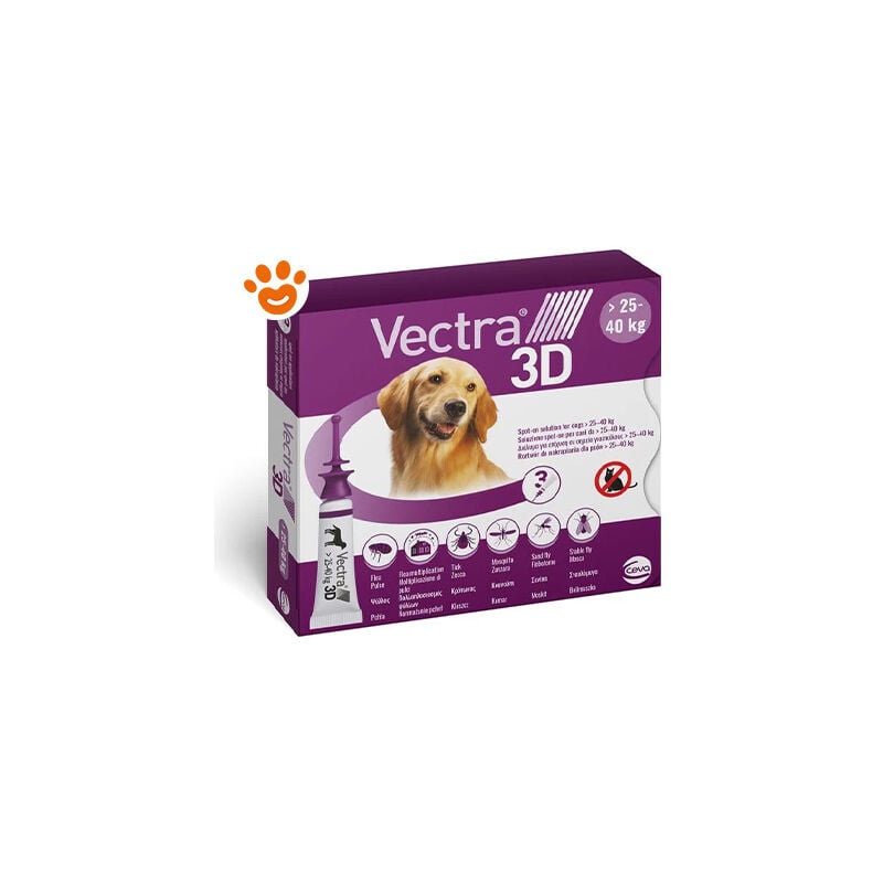 foto del prodotto vectra 3d dog viola 25- 40 kg vectra 3d dog viola 25- 40 kg - confezione da 3 pipette - ceva