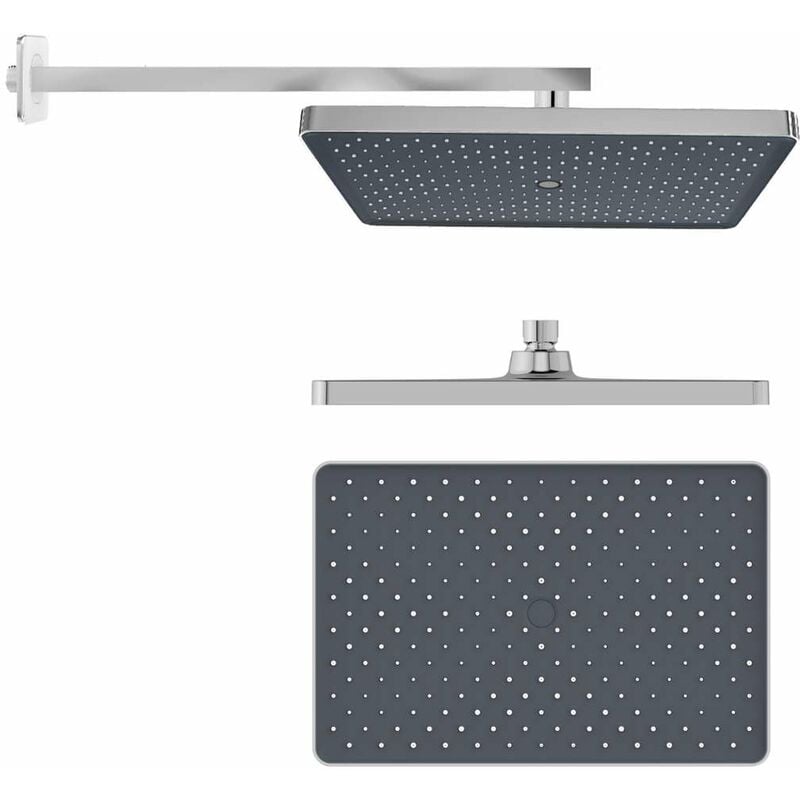 foto del prodotto vega soffione doccia 36x24 cm, getto singolo, braccio doccia 43 cm, cromo nero 20118se1 kielle