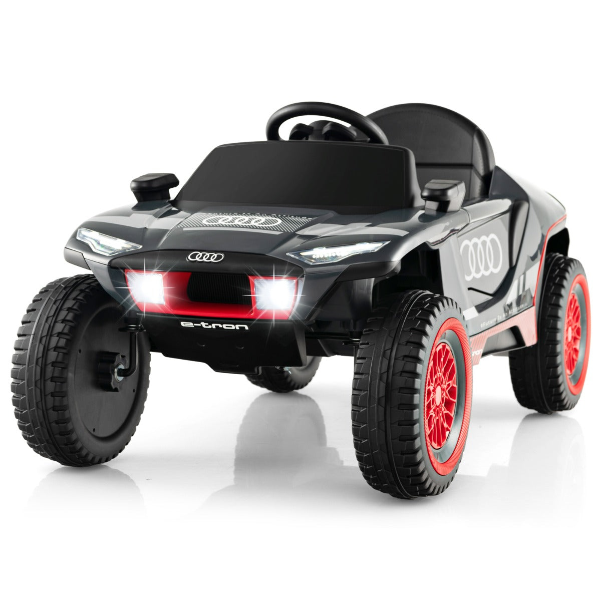 foto del prodotto veicolo elettrico per auto da corsa con licenza, alimentato da batteria da 12 volt, telecomando, luci a led, 4 molle di sospensione per bambini, grigio 20 0009678