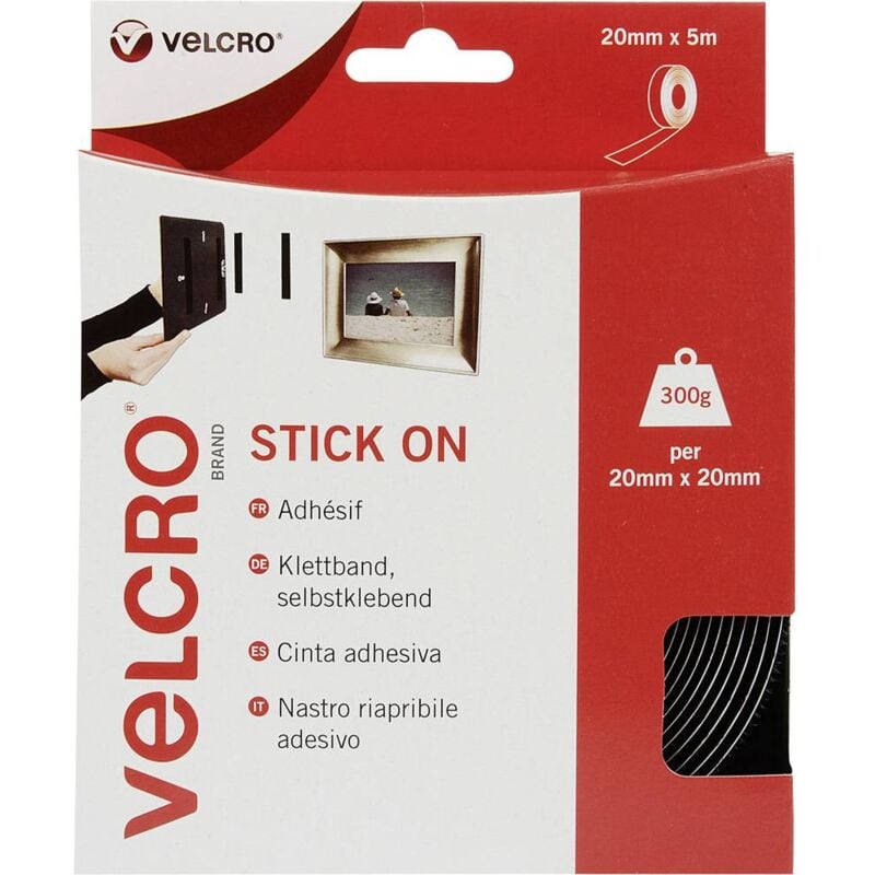 foto del prodotto vel ec60217 nastro a strappo da incollare lato morbido e lato rigido l x l 5000 mm x 20 mm nero 5 m velcro