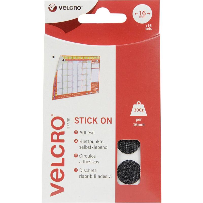 foto del prodotto vel ec60228 punti a strappo da incollare lato morbido e lato rigido 16 mm nero 16 paio a velcro