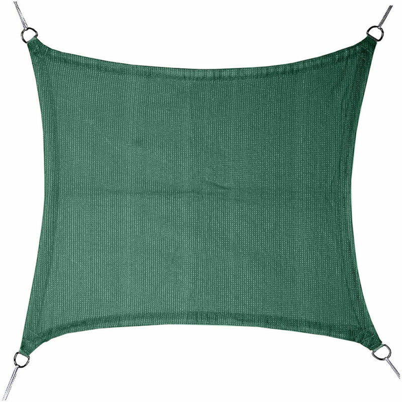 foto del prodotto vela ombreggiante quadrata 5x5m con corda in polietilene e anelli in acciaio inox di colore verde.