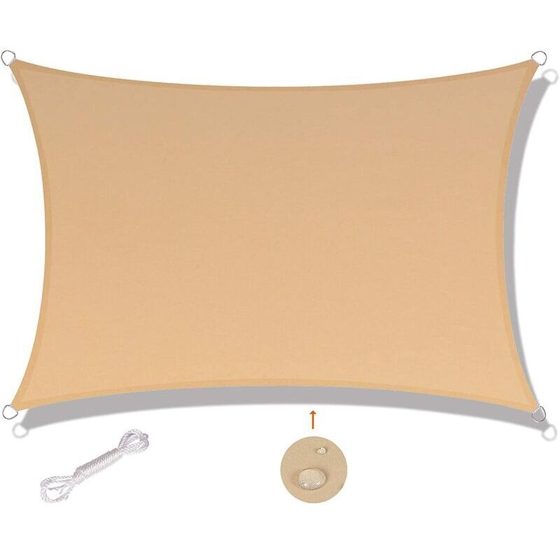 foto del prodotto vela ombreggiante rettangolare, 3x2,5m, impermeabile e resistente ai raggi uv, crema