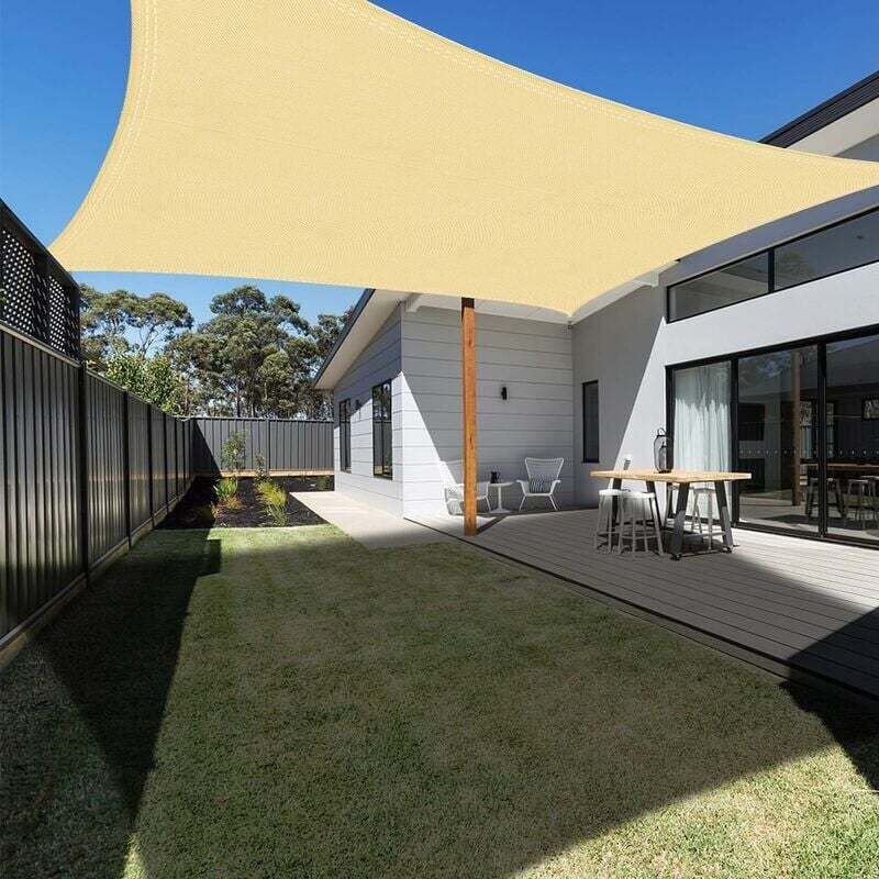 foto del prodotto vela ombreggiante rettangolare 3x5m crema, tenda da sole impermeabile protezione uv per giardino terrazza piscina esterna con corda libera