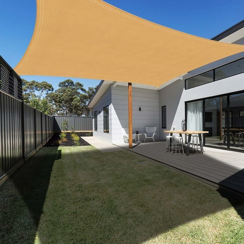 foto del prodotto vela ombreggiante rettangolare 4x5m sabbia, tendalino impermeabile protezione uv per giardino terrazza patio esterno piscina con corda libera