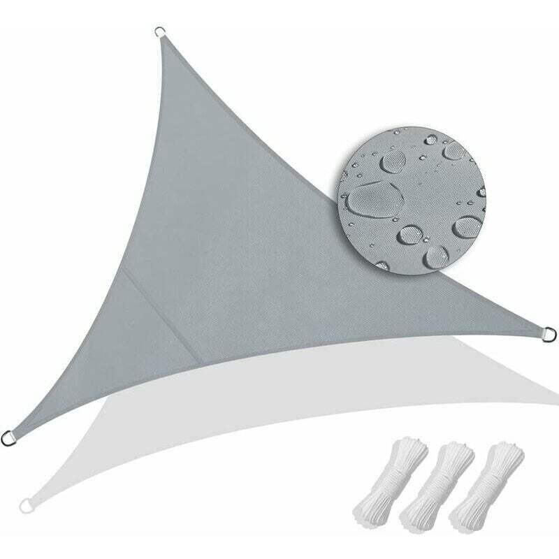 foto del prodotto vela ombreggiante triangolare impermeabile protezione uv 95 poliestere resistente e traspirante per terrazza giardino con corda 3x3x3m grigio 