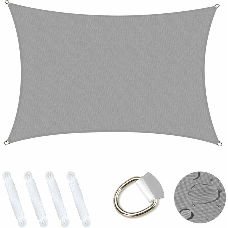 foto del prodotto vela parasole rettangolare 2x3m, riparo da giardino, protezione solare al 95 dai raggi uv, impermeabile, resistente, per esterni, patio, giardino,