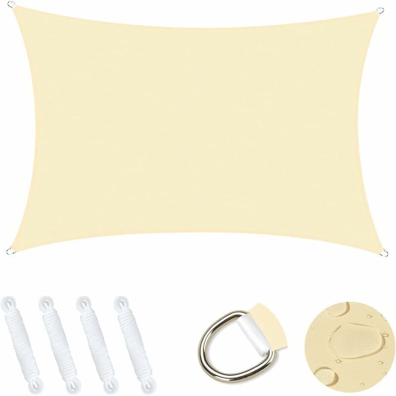 foto del prodotto vela parasole rettangolare 2x3m, riparo da giardino, protezione solare uv al 95%, impermeabile, resistente, per esterni, patio, giardino, cortile, campeggio, piscina - crema