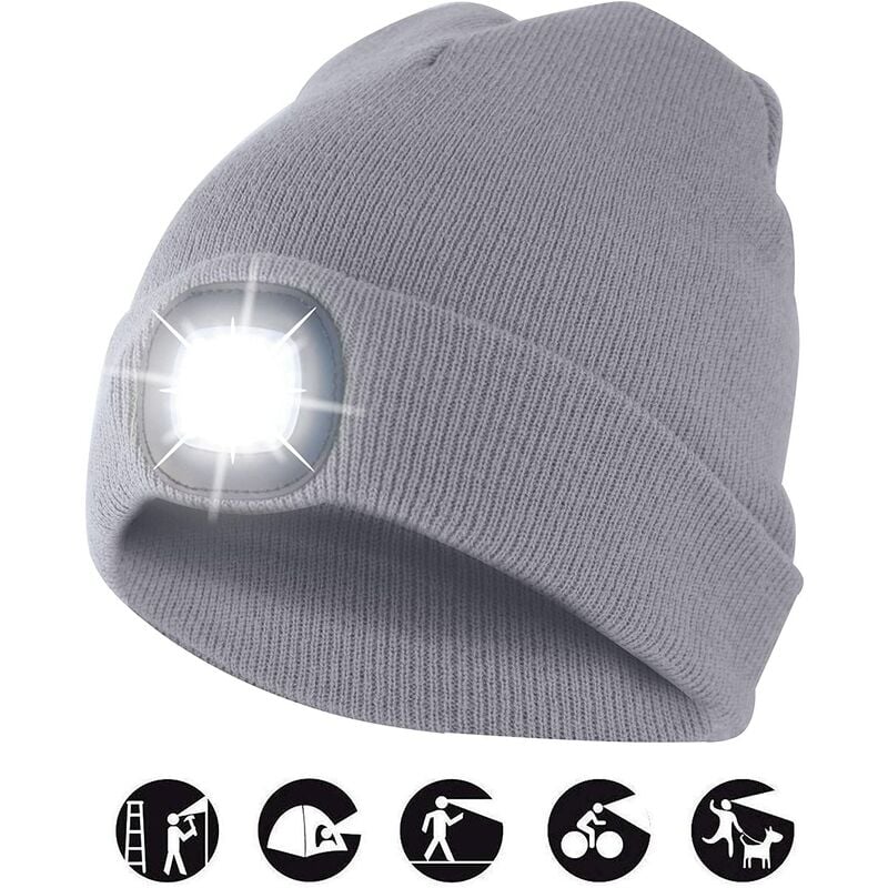 foto del prodotto velamp capellino con luce frontale torcia led ricaricabile grigio chiaro taglia unica