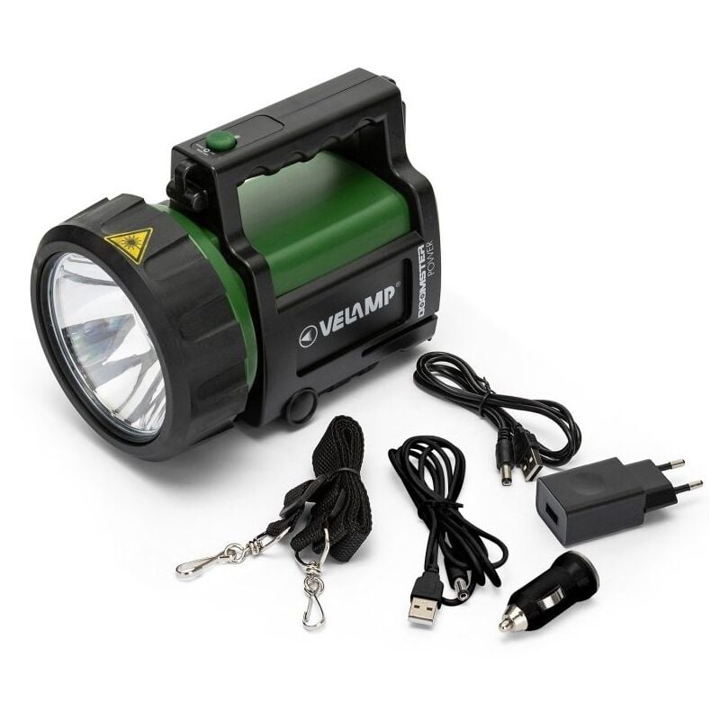 foto del prodotto velamp faro led portatile doomster, 5w, 350 lm, portata 500 metri, luminosit regolabile, con adattatore 220v e da auto ir666 5w