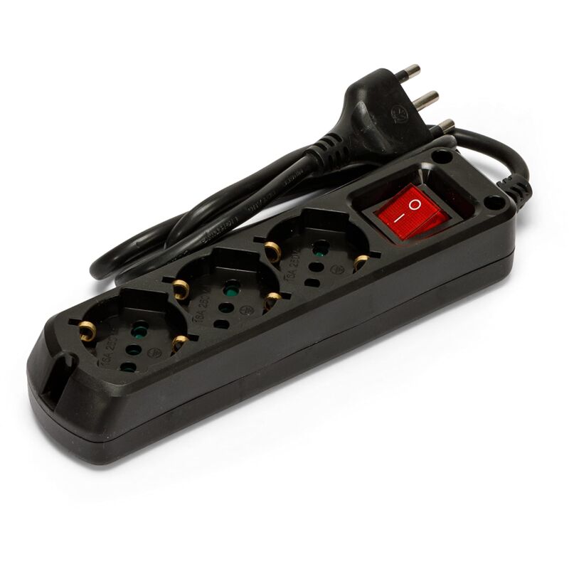 immagine 0 del prodotto velamp multipresa 3 prese polivalenti schuko 10 16a spina grande 16a interruttore luminoso colore nero