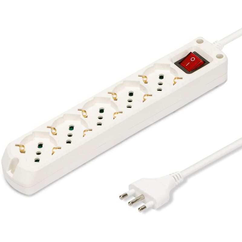 foto del prodotto velamp multipresa 5 prese polivalenti schuko 10 16a spina grande 16a interruttore luminoso colore bianco