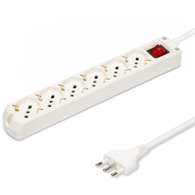 foto del prodotto velamp multipresa 6 prese polivalenti schuko 10 16a spina grande 16a interruttore luminoso colore bianco