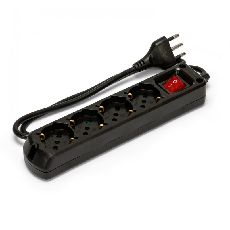 foto del prodotto velamp multipresa nera 4 posti schuko 10 16a con interruttore cavo 1m e spina 16a