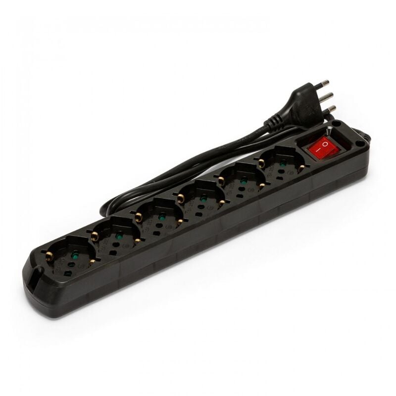 foto del prodotto velamp multipresa nera 6 posti schuko 10 16a con interruttore cavo 1m e spina 16a