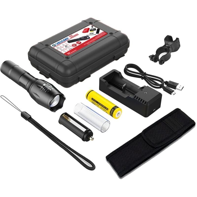 foto del prodotto velamp torcia led multiuso 10w con batteria ricaricabile e zoom tattico, astuccio ed accessori inclusi ir547