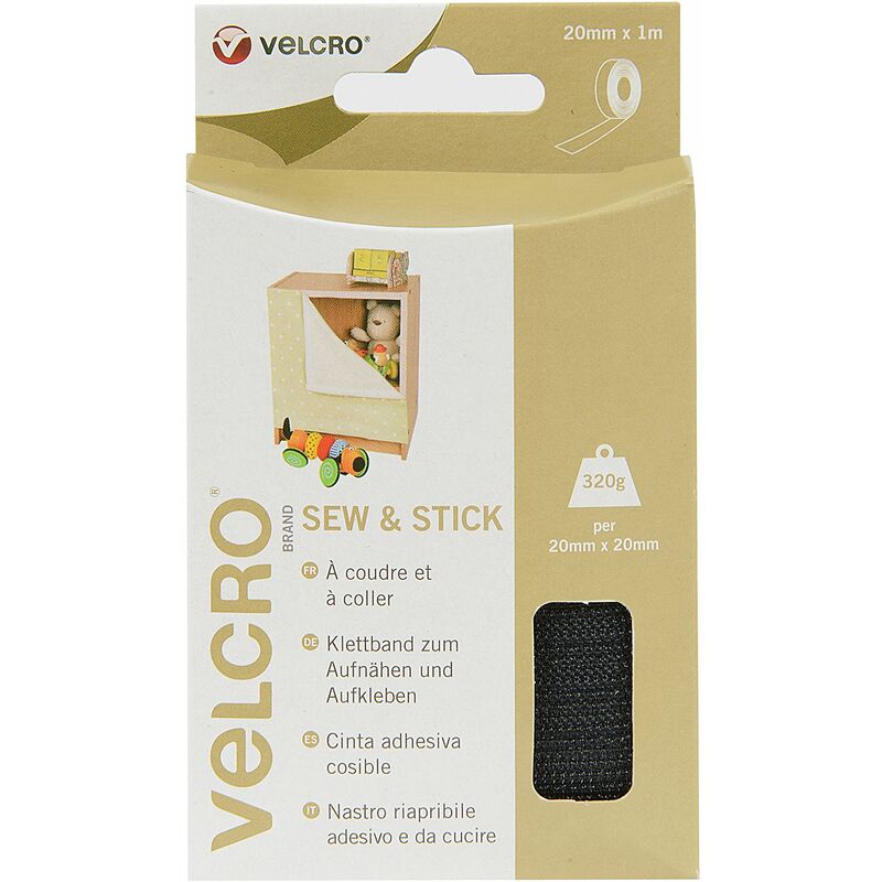 foto del prodotto velcro brand nastro riapribile adesivo e da cucire 20mm x 1m nero