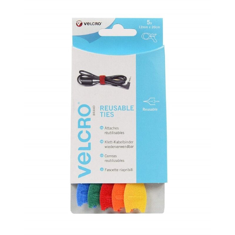 foto del prodotto velcro ec60250 fascette, 12 mm x 20 cm, 5 pezzi asortiti