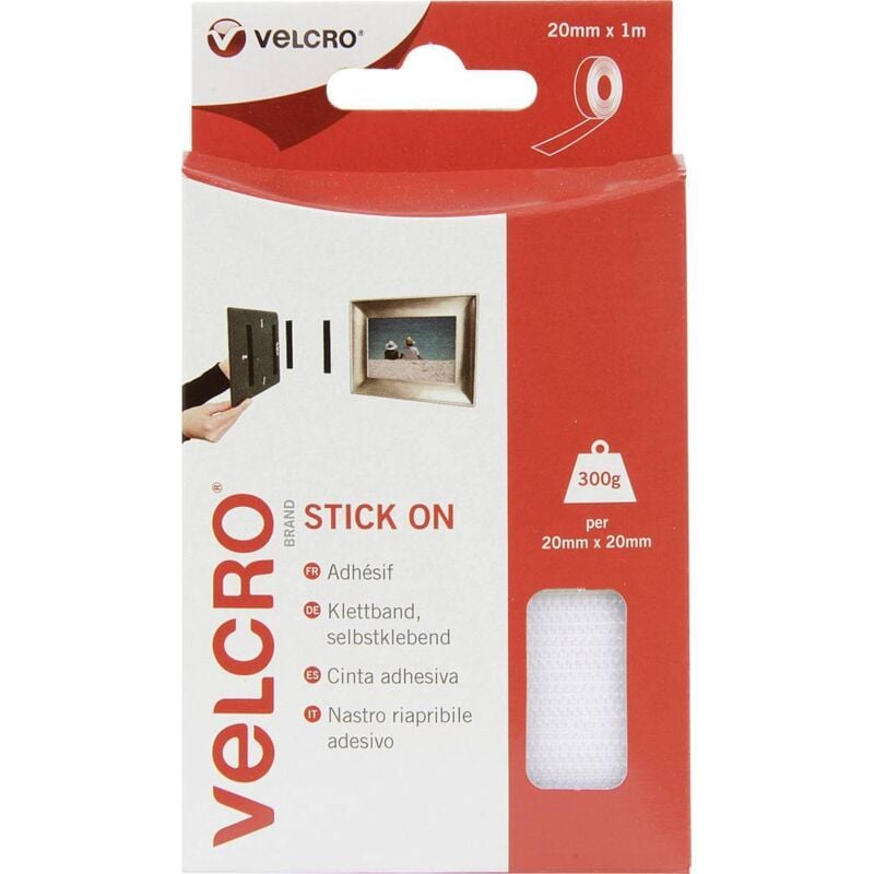 foto del prodotto velcro vel ec60210 nastro a strappo da incollare lato morbido e lato rigido l x l 1000 mm x 20 mm bianco 1 m