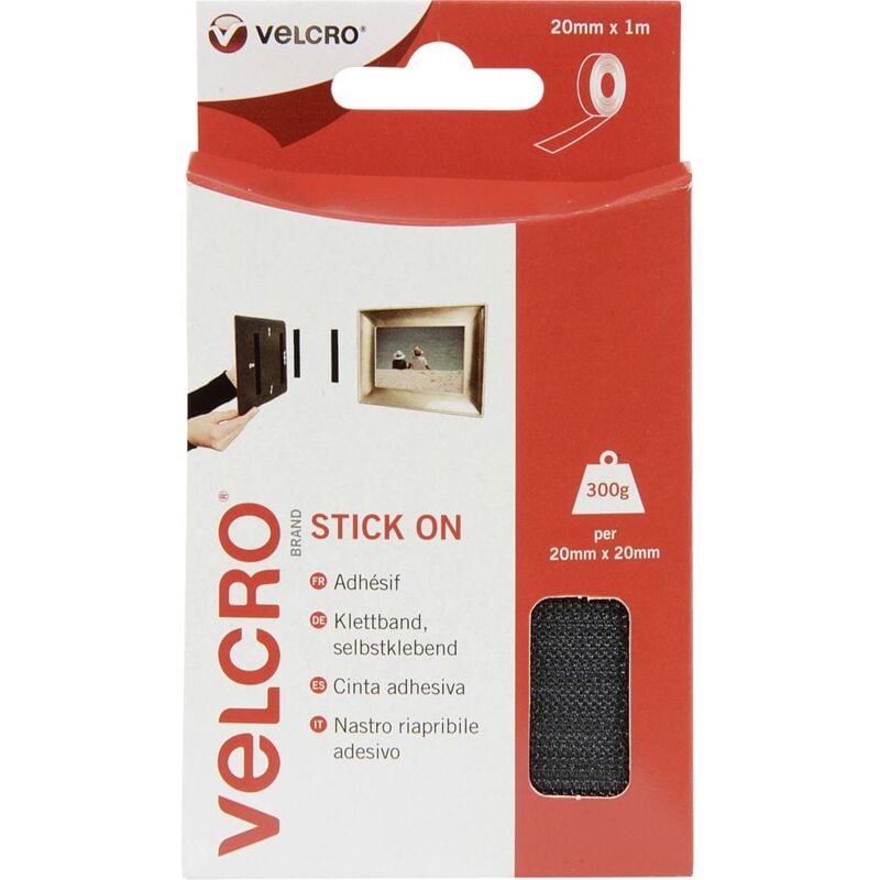 foto del prodotto velcro vel ec60211 nastro a strappo da incollare lato morbido e lato rigido l x l 1000 mm x 20 mm nero 1 m